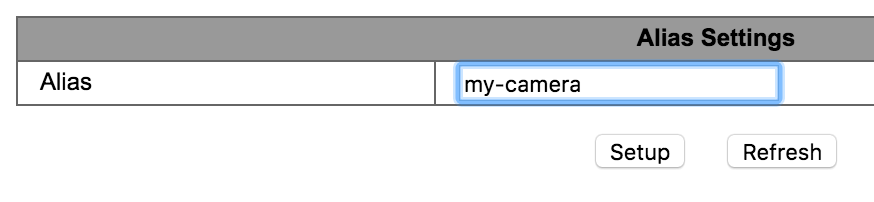 Screengrab showing Alias setup in the UI
