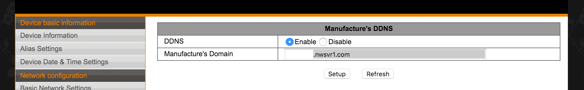 Screengrab showing DDNS config in UI