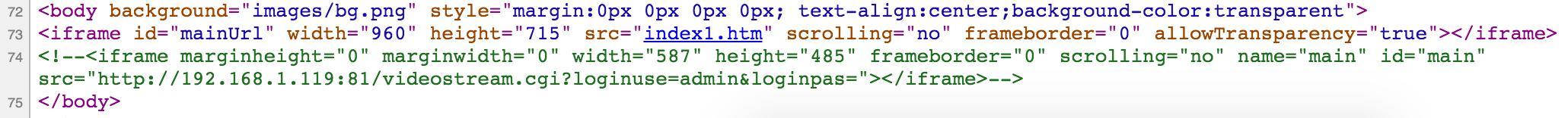 Screengrab showing commented out HTML