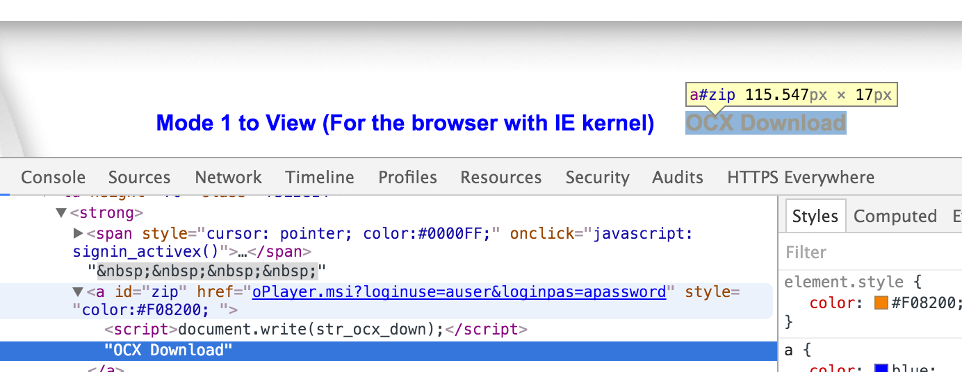 Screengrab showing link to OCX Download