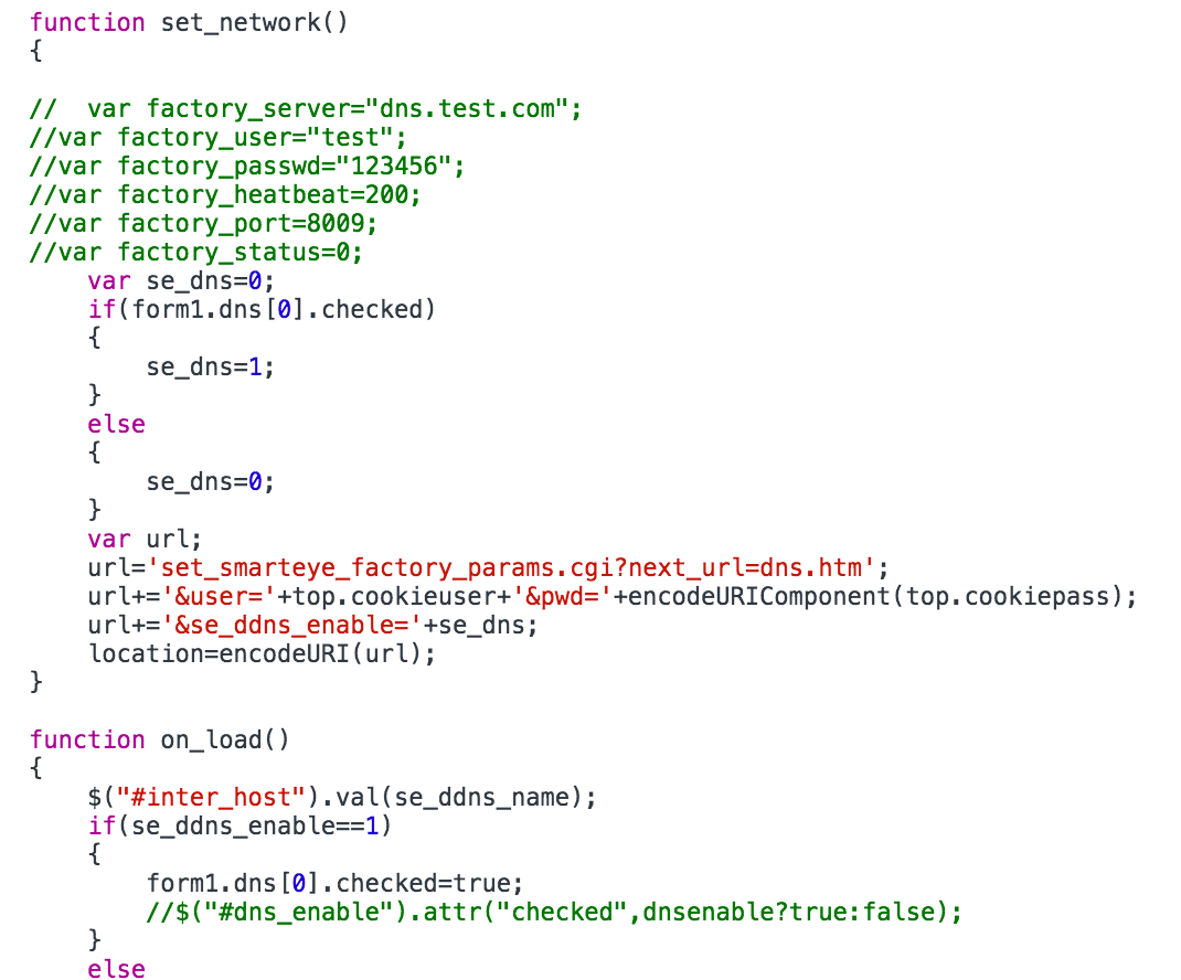 Screengrab showing commented out JS