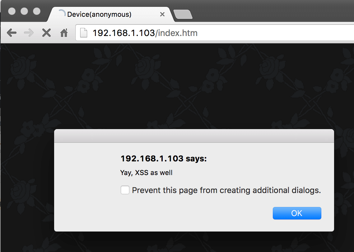 Screengrab showing XSS exploit